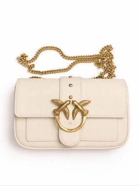 Pinko Love Classic Cream Leather Crossbody Bag with Gold Hardware